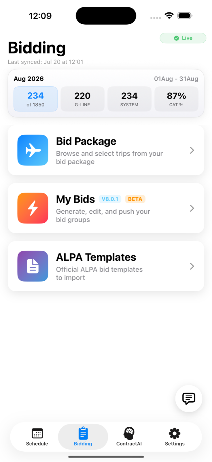 Bidding tab home