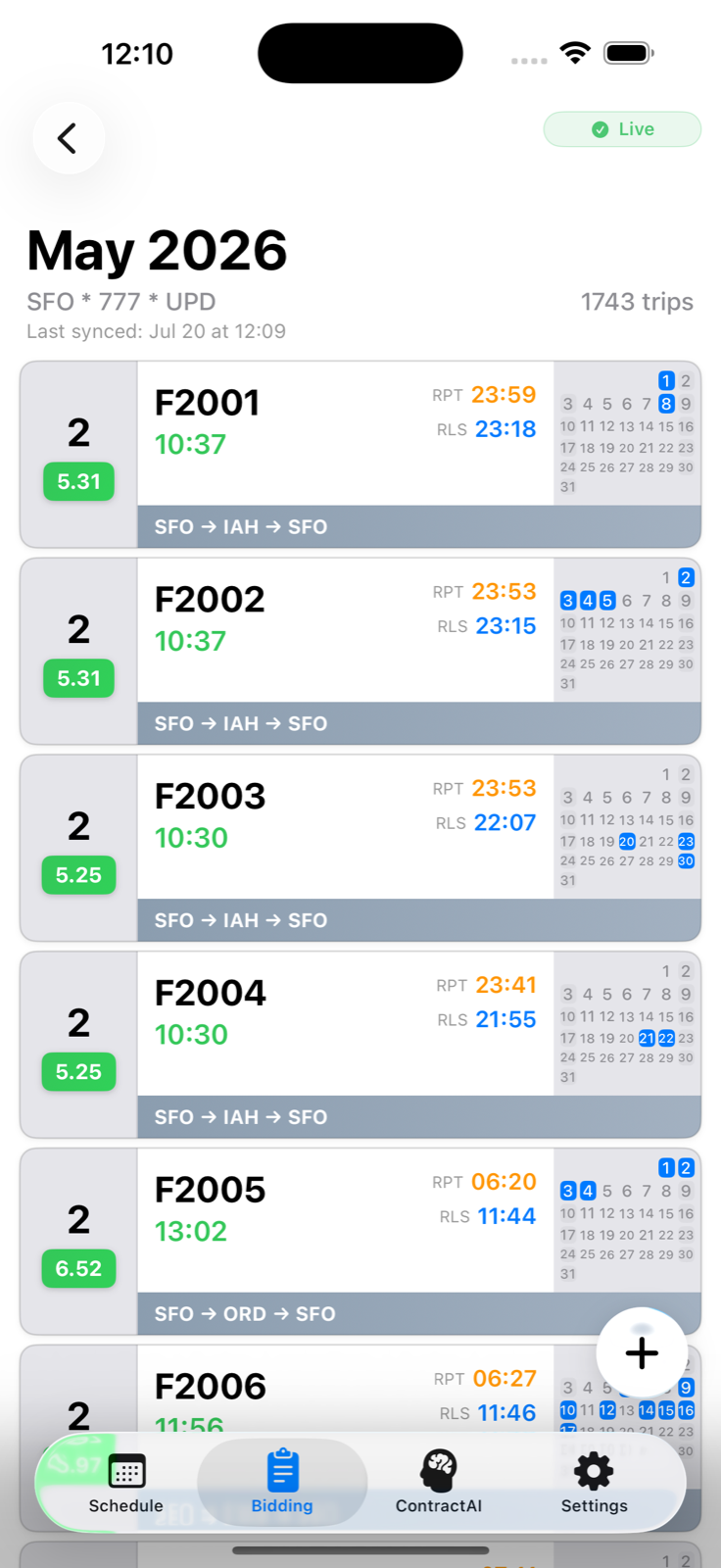 Bid package trip list