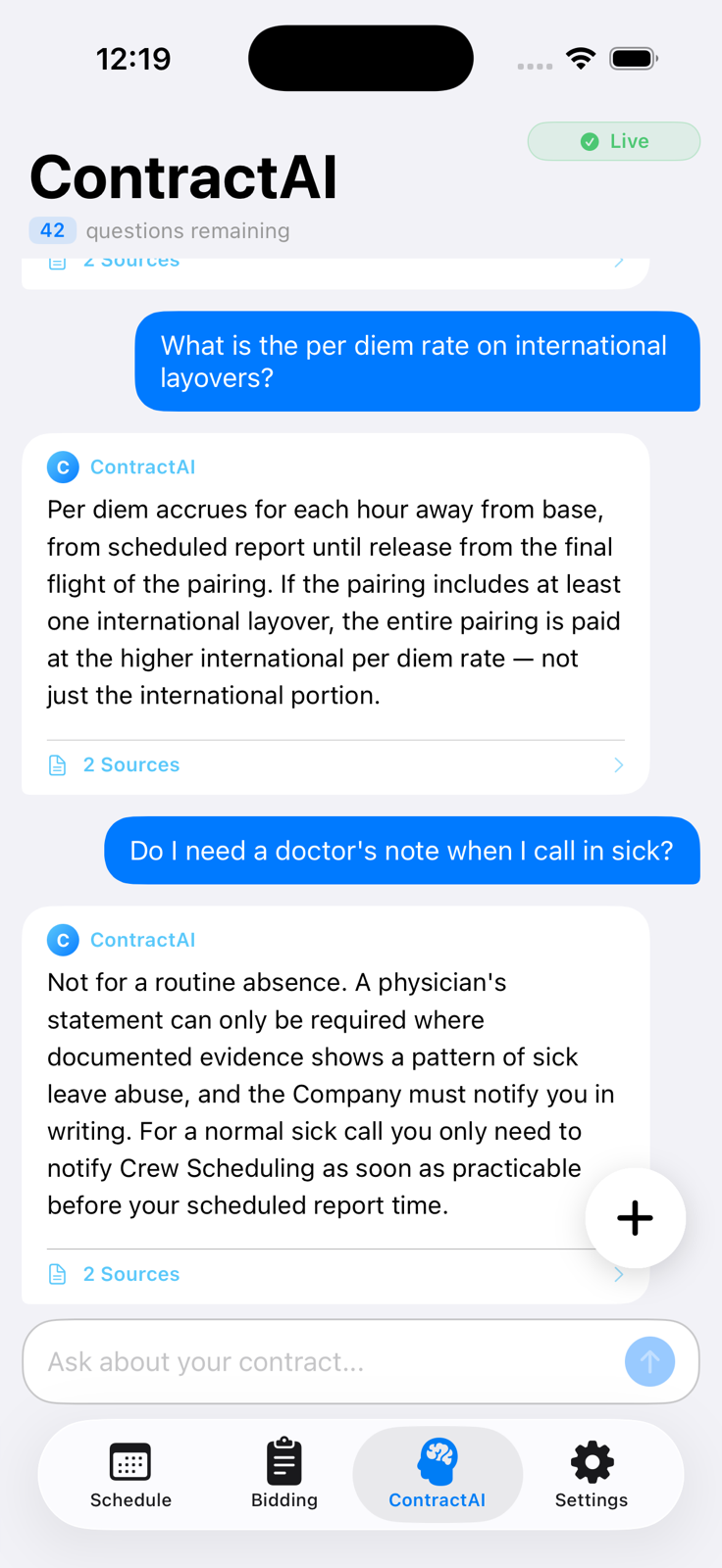 ContractAI chat with cited answers