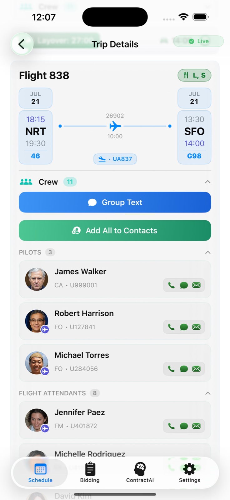 Trip crew roster