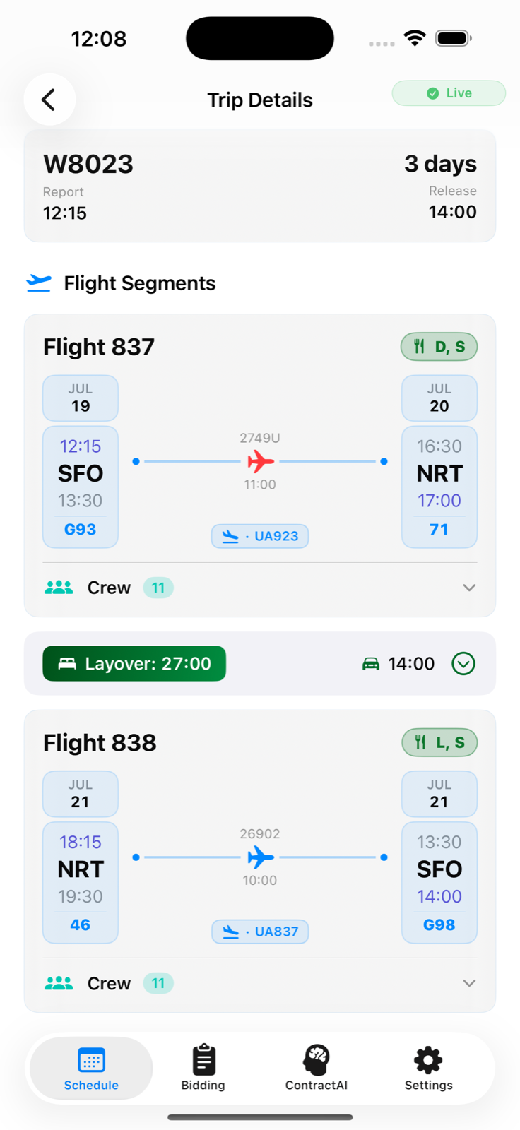 Trip flight segments